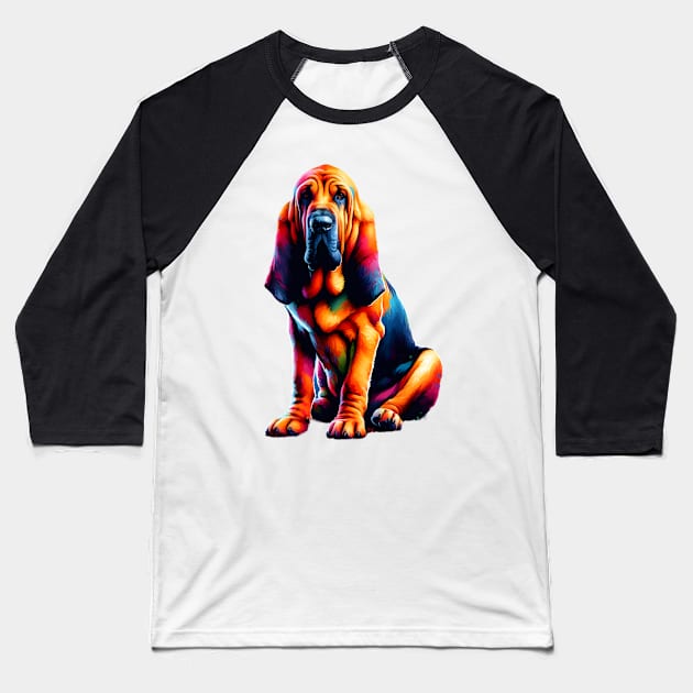 Colorful Bloodhound Portrait in Expressive Splash Art Style Baseball T-Shirt by ArtRUs